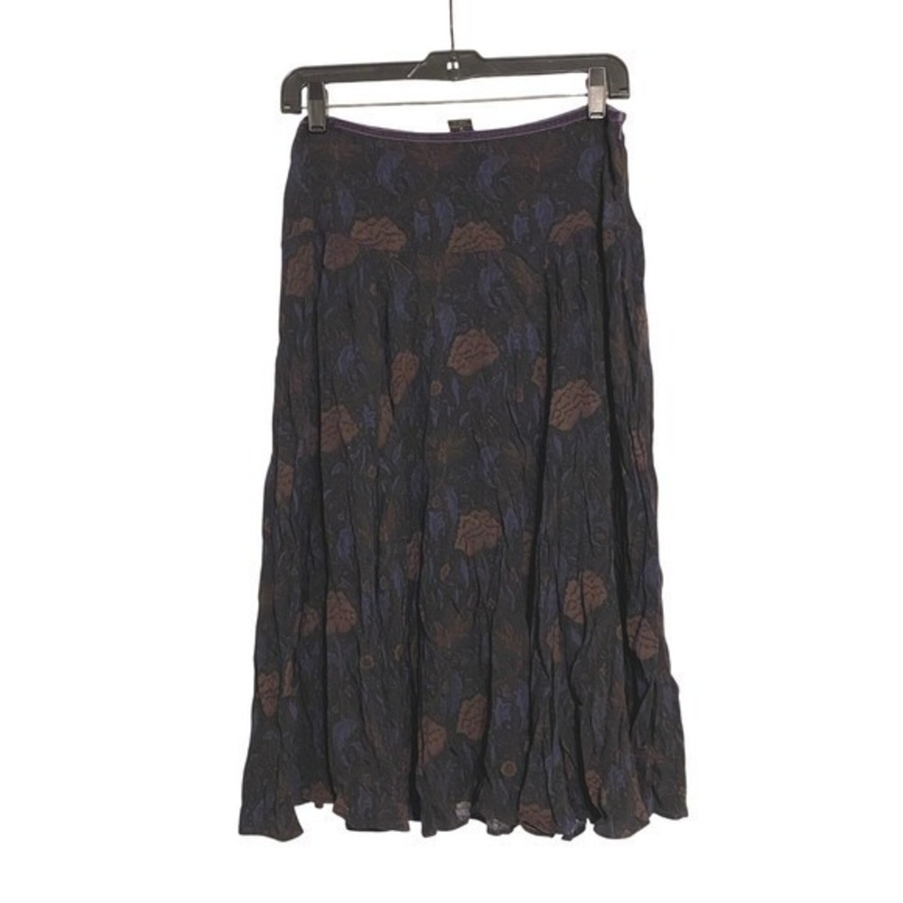 Vintage 90s Eddie Bauer Dark Floral Purple A-Line Midi Skirt 6 Bohemian Feminine